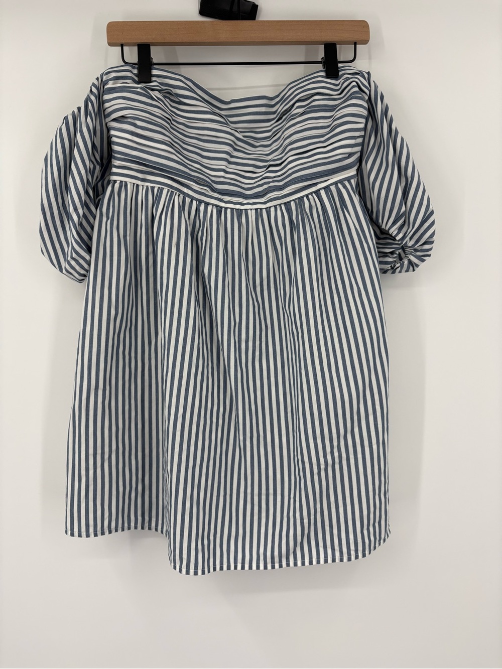 Abercrombie Emerson Off Shoulder Puff Sleeve Blue/White Stripe Dress Skort Large - Picture 7 of 16